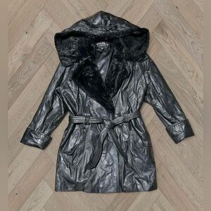 Wilson Women's Black Leather Jacket with Faux Fur Hood